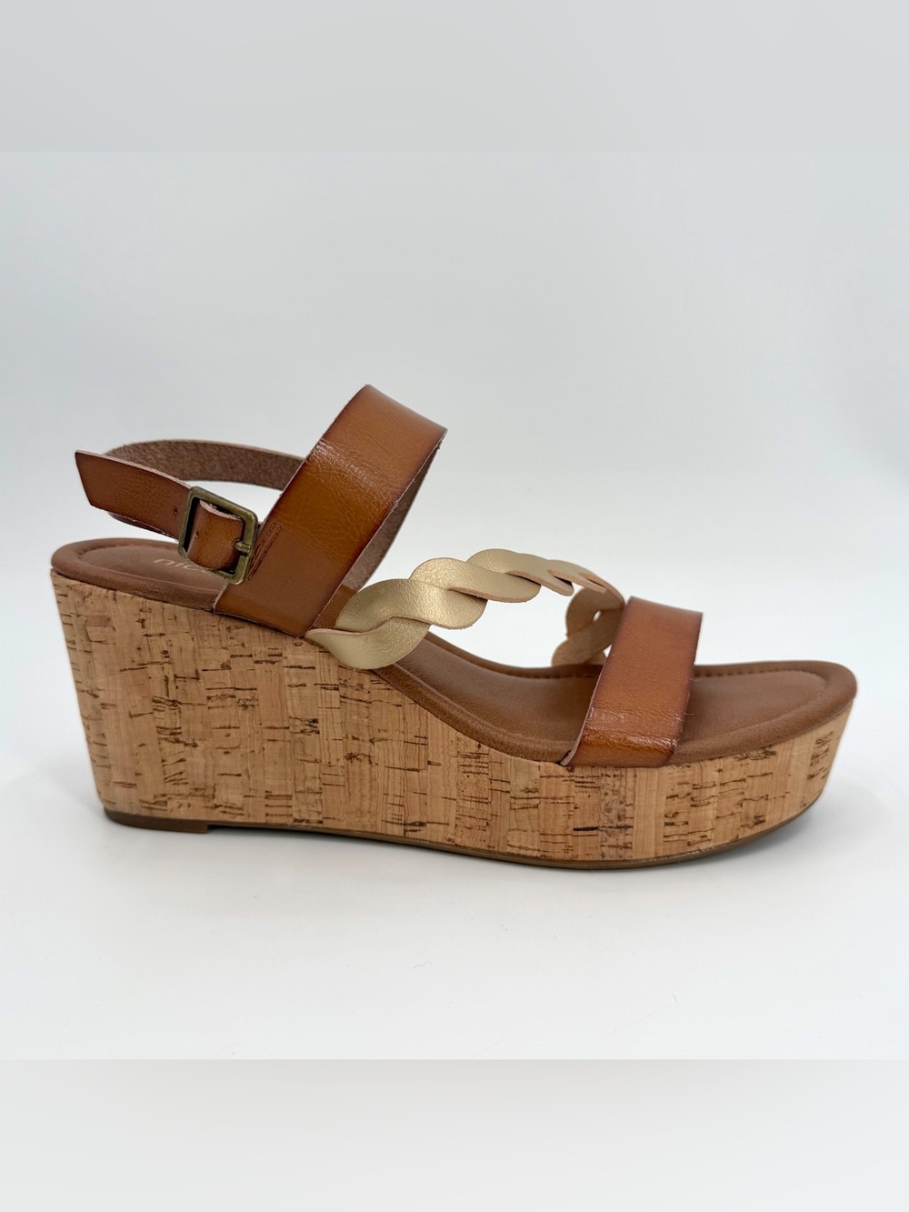 NICOLE Sandals Womens 8.5 M DEBBIE Brown Metallic Platform Wedge Ankle Strap